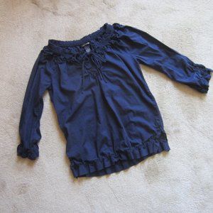 LUCKY BRAND Women's Top Size Small Navy Blue 3/4 Sleeve V-Neck w/ties